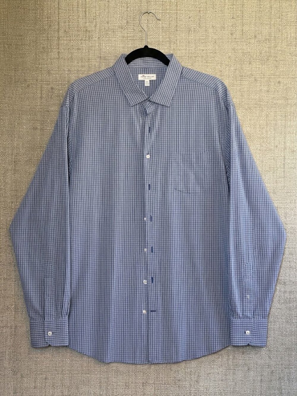 Peter Millar Blue Check Long-Sleeve Dress Shirt